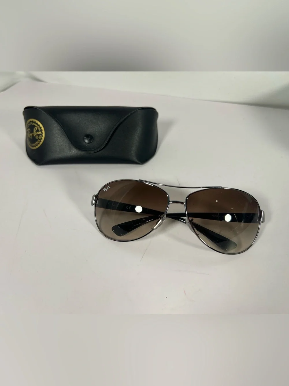 5101: Ray-Ban RB3386 Aviator Brown Gradient Sunglasses Silver + Case